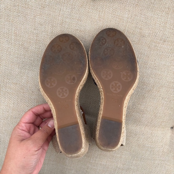 Tory Burch Macy Linen Twist Knit Ankle Strap Braided Espadrille Wedges Heels - Picture 2 of 7